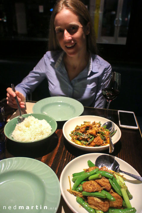 Bronwen eating Thai Food at Long Chim, Sydney
