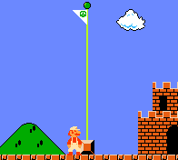 Mario standing at bottom of flagpole
